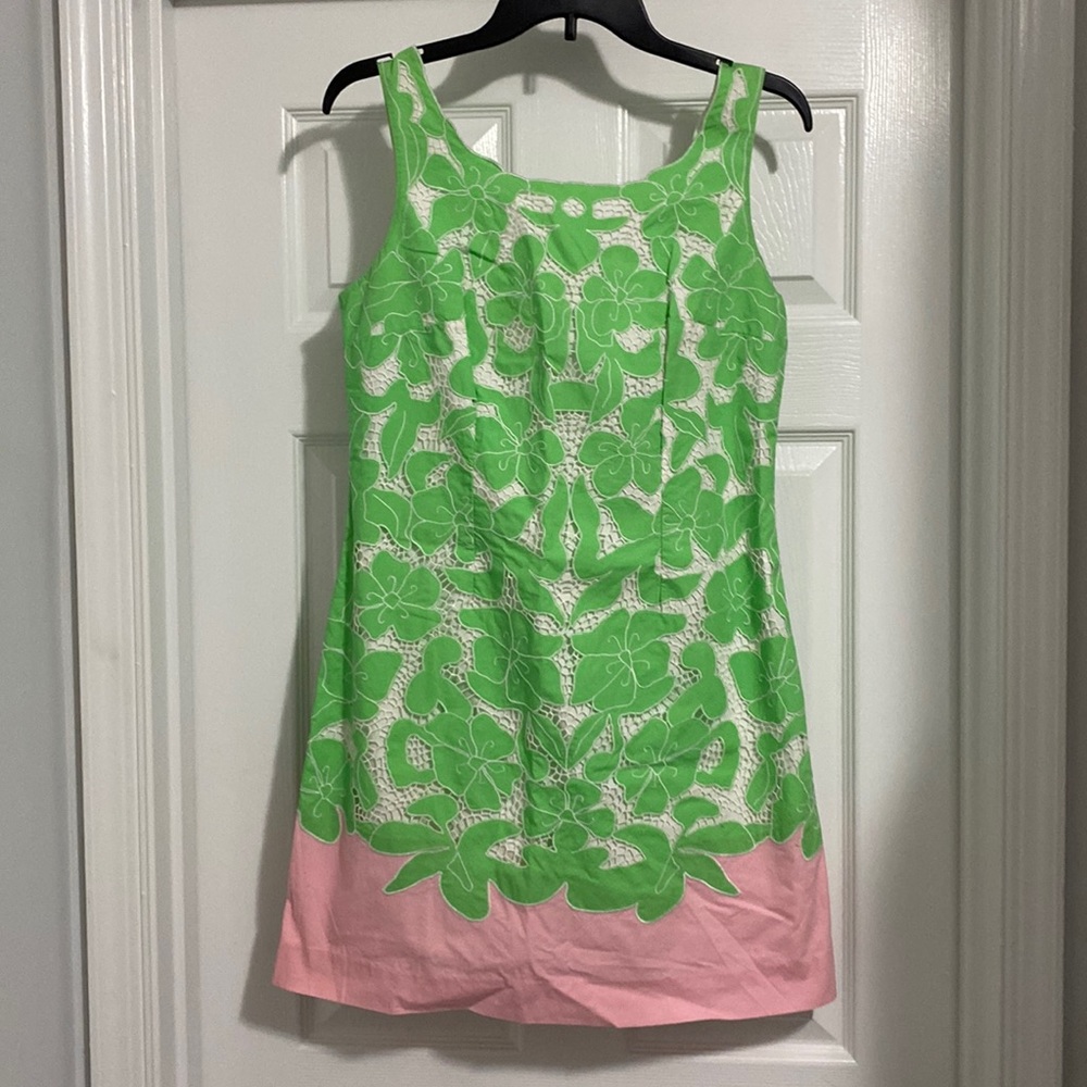 Vintage Lilly Pulitzer green and pink lace floral dress